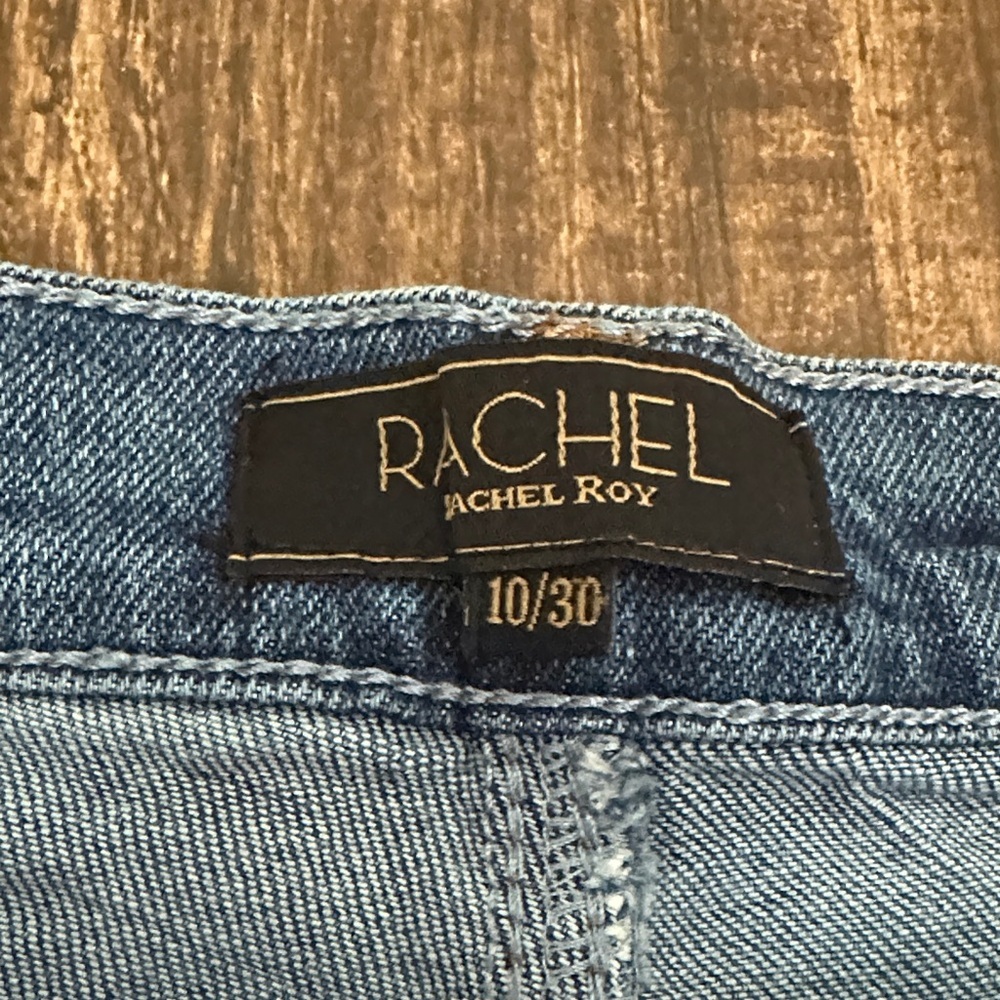 Rachel Roy Distressed Denim Shorts High Rise Button Fly Size 10 - Picture 2 of 3
